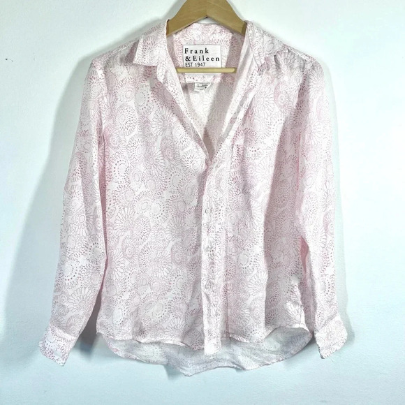 Frank & Eileen "Eileen" Classic Linen Relaxed Button-Up Floral Shirt Size Small - Picture 2 of 11